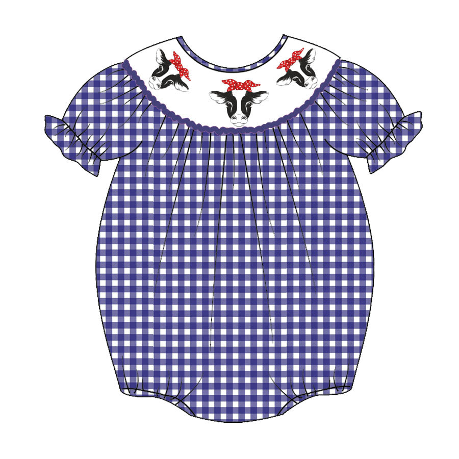 (Pre Order)Baby Girls Farmer Embroidery Bubbles Smocked Romper
