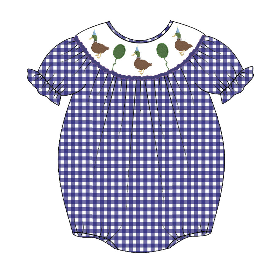 (Pre Order)Baby Girls Farmer Embroidery Bubbles Smocked Romper