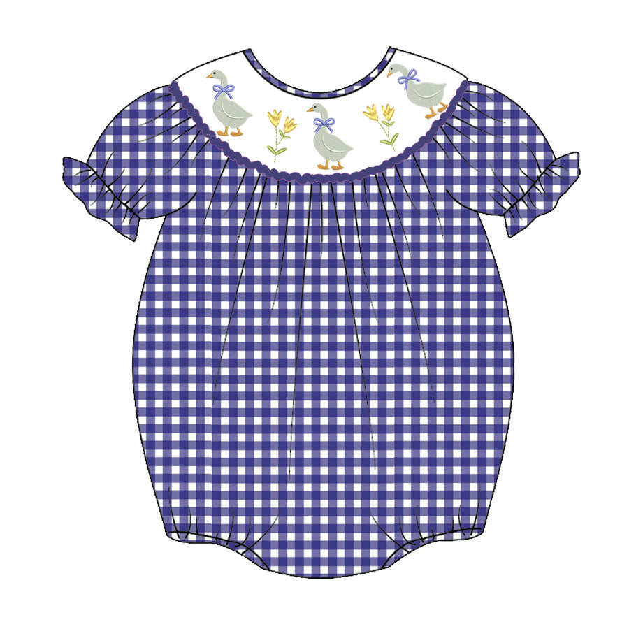 (Pre Order)Baby Girls Farmer Embroidery Bubbles Smocked Romper