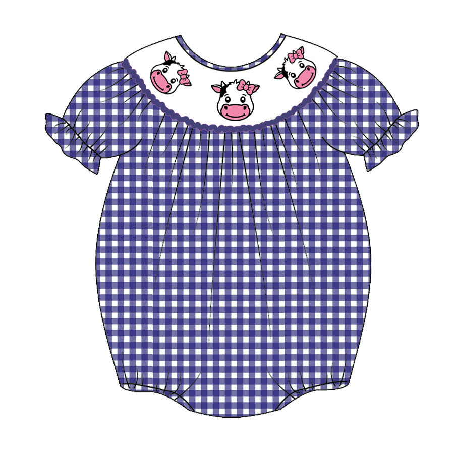 (Pre Order)Baby Girls Farmer Embroidery Bubbles Smocked Romper