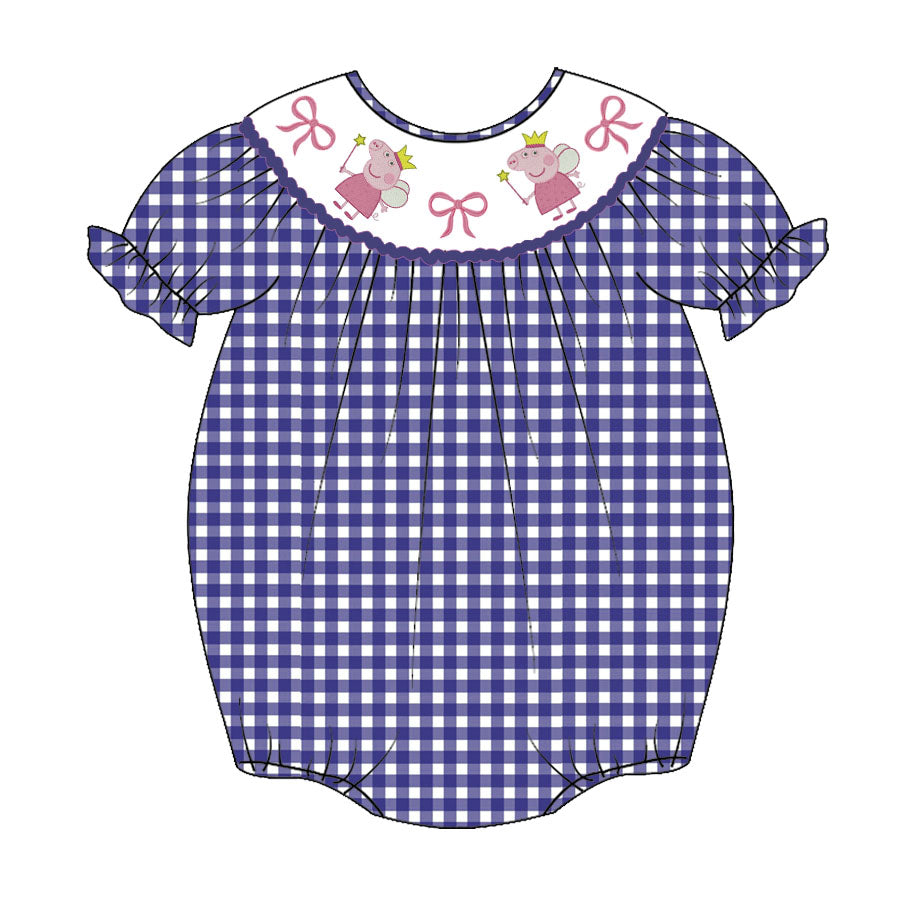 (Pre Order)Baby Girls Farmer Embroidery Bubbles Smocked Romper