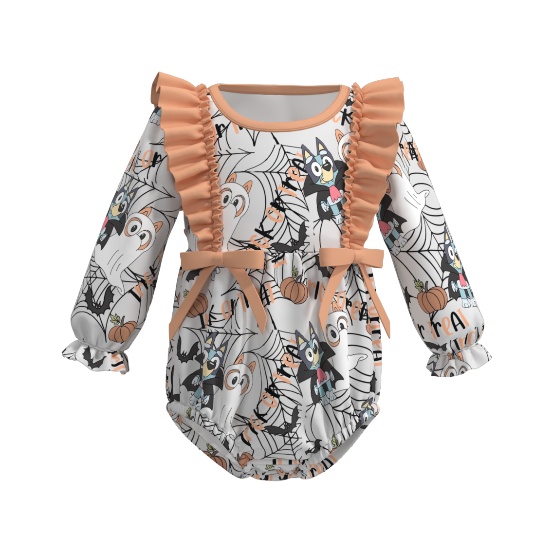 (Pre Orders)Baby Girls Halloween Cartoon Print Ruffled Romper