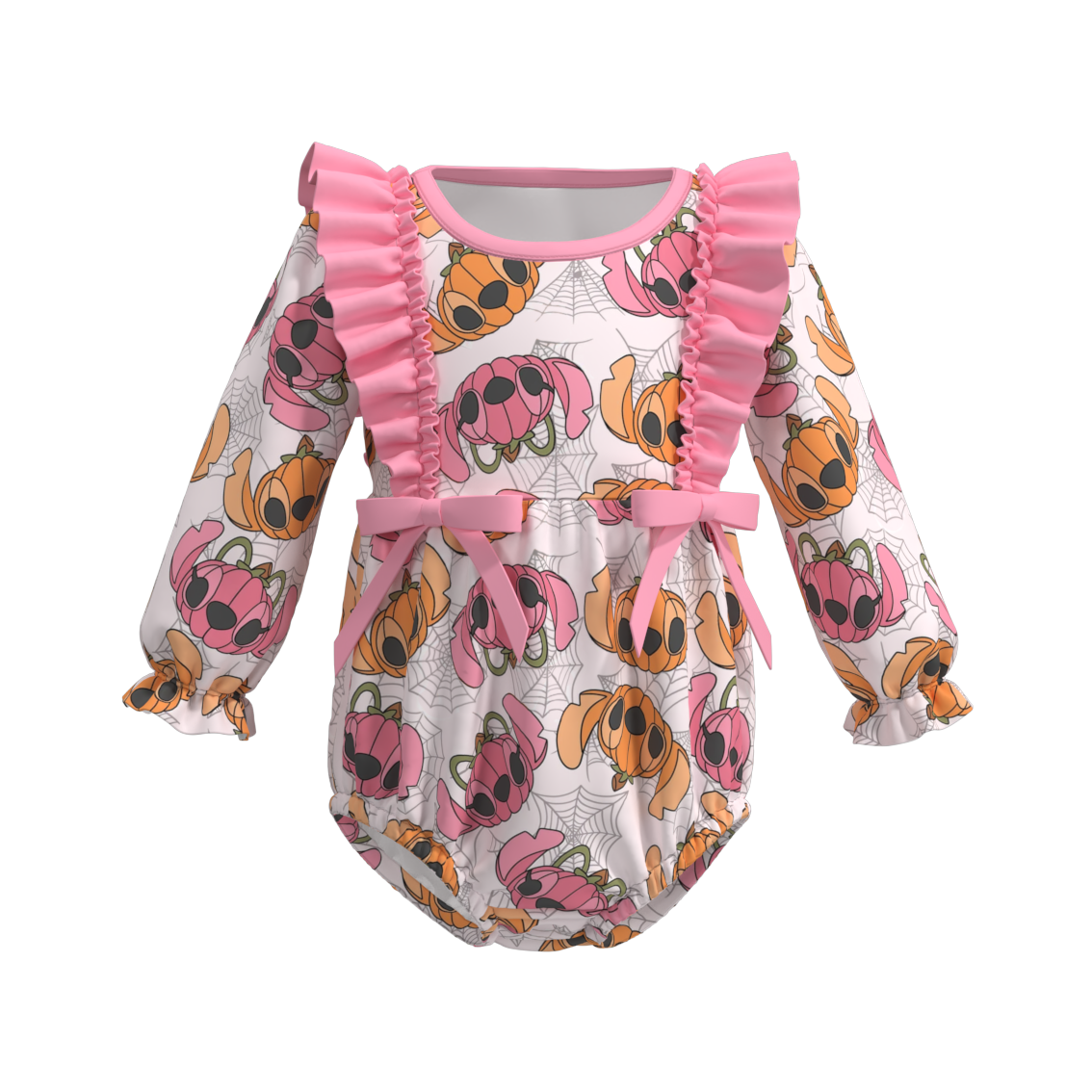 (Pre Orders)Baby Girls Halloween Cartoon Print Ruffled Romper