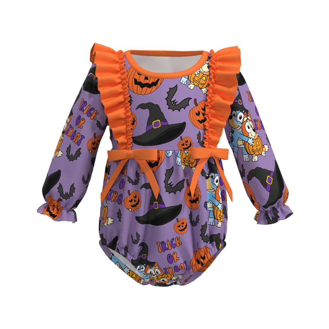 (Pre Orders)Baby Girls Halloween Cartoon Print Ruffled Romper