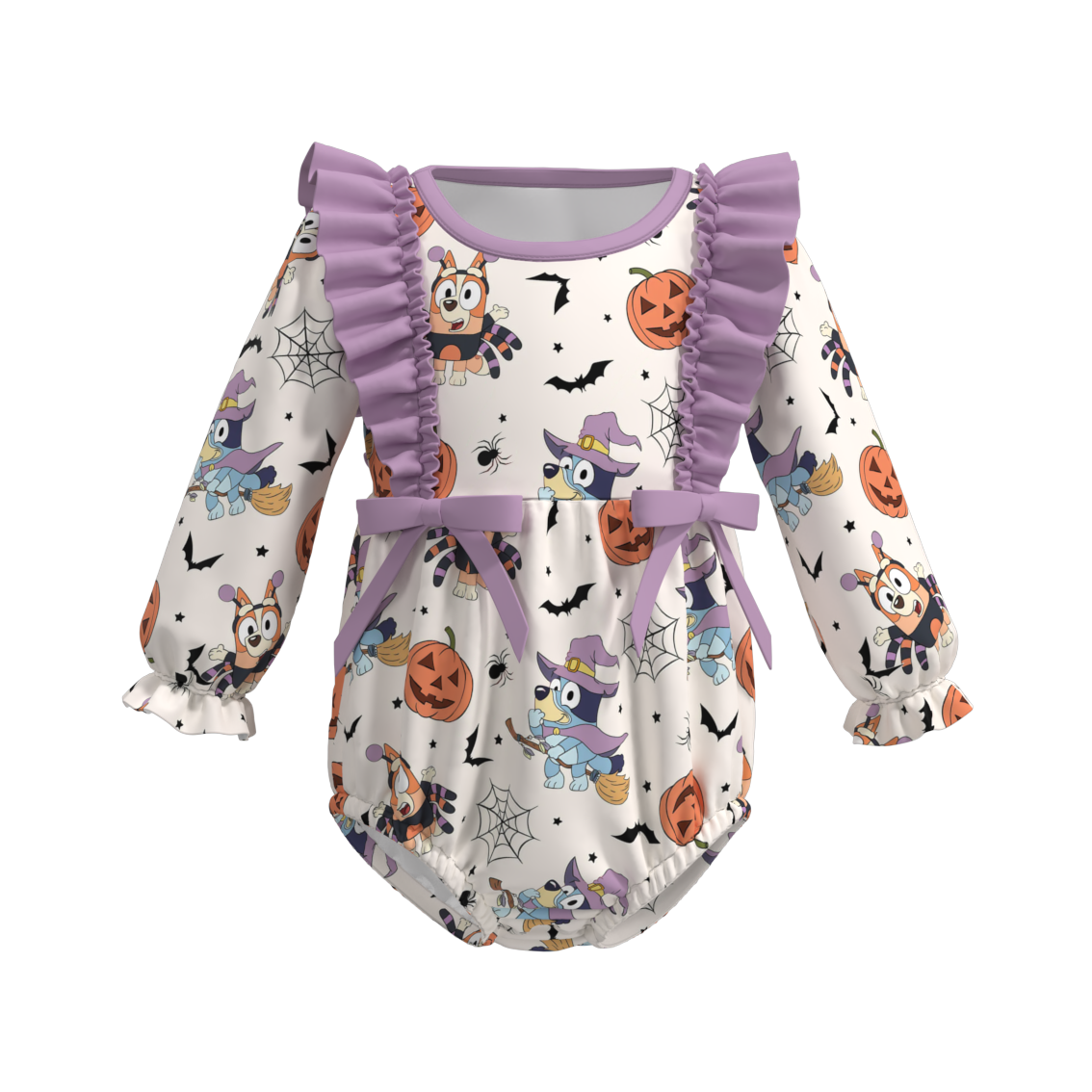 (Pre Orders)Baby Girls Halloween Cartoon Print Ruffled Romper