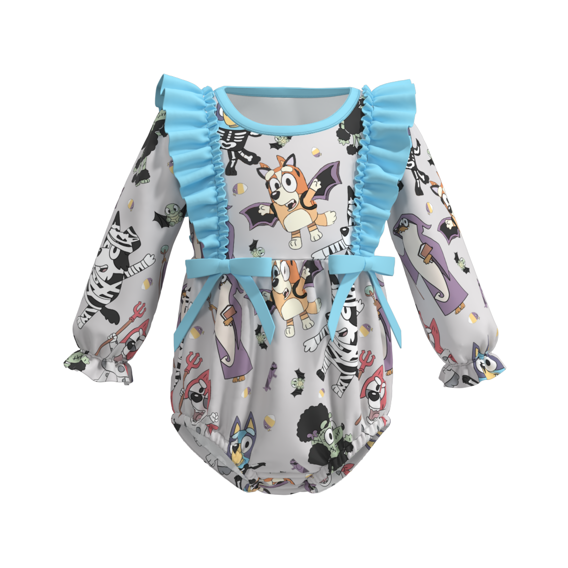 (Pre Orders)Baby Girls Halloween Cartoon Print Ruffled Romper