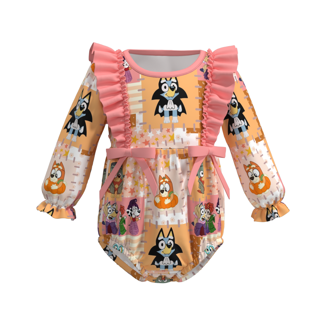 (Pre Orders)Baby Girls Halloween Cartoon Print Ruffled Romper