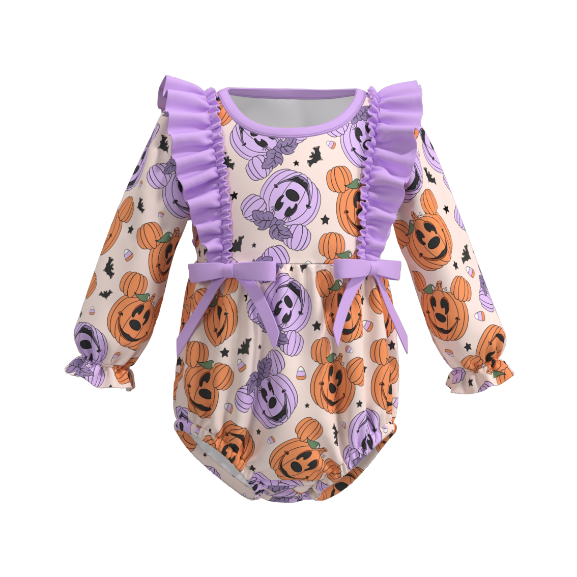 (Pre Orders)Baby Girls Halloween Cartoon Print Ruffled Romper