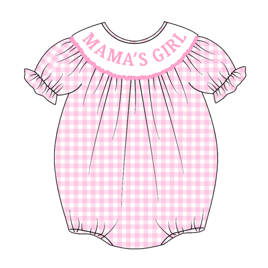 (Pre Order)Baby Girls Pink Plaid Embroidery Smocked Romper