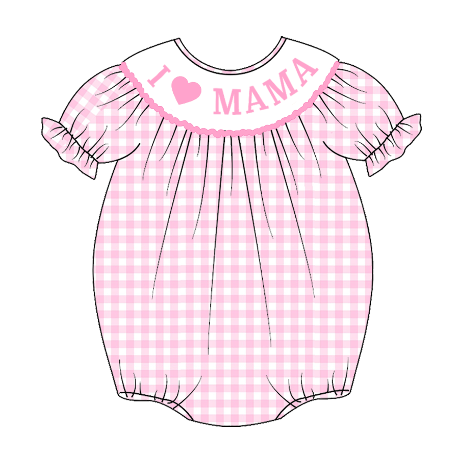 (Pre Order)Baby Girls Pink Plaid Embroidery Smocked Romper