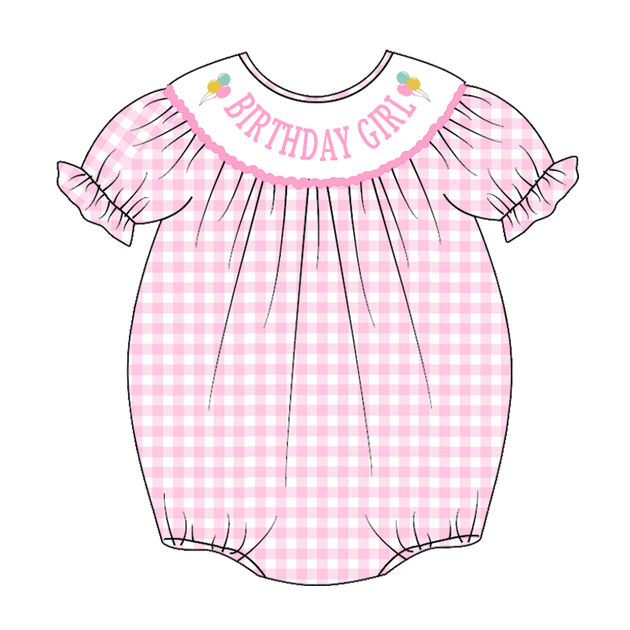 (Pre Order)Baby Girls Pink Plaid Embroidery Smocked Romper