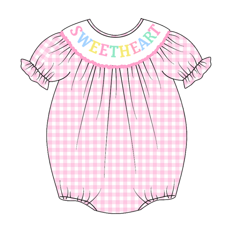 (Pre Order)Baby Girls Pink Plaid Embroidery Smocked Romper