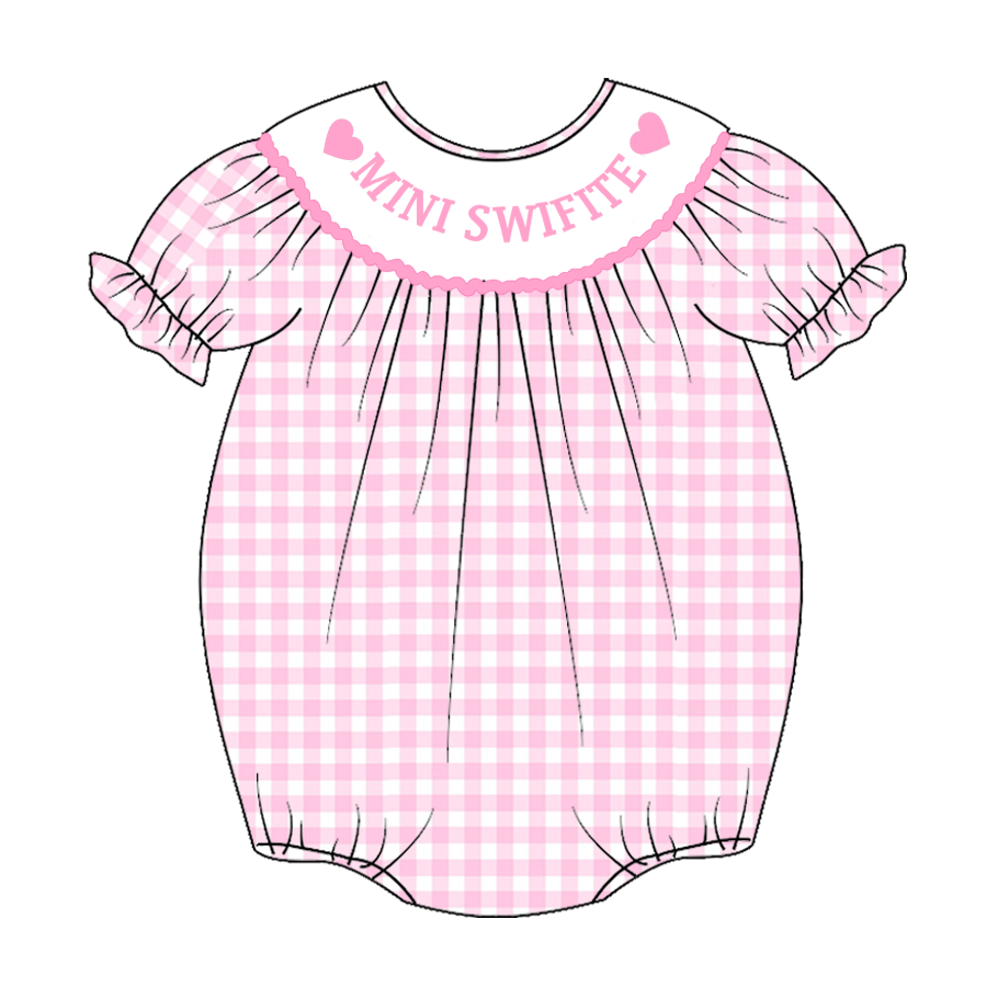 (Pre Order)Baby Girls Pink Plaid Embroidery Smocked Romper