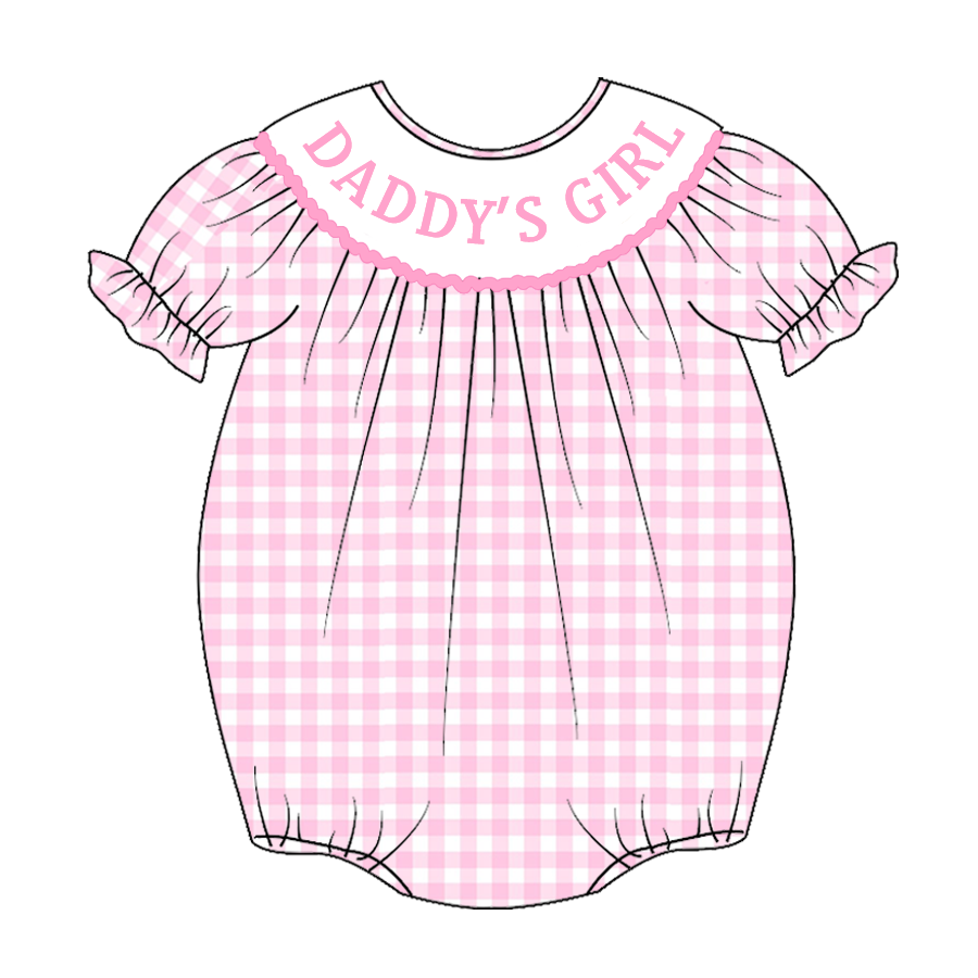 (Pre Order)Baby Girls Pink Plaid Embroidery Smocked Romper