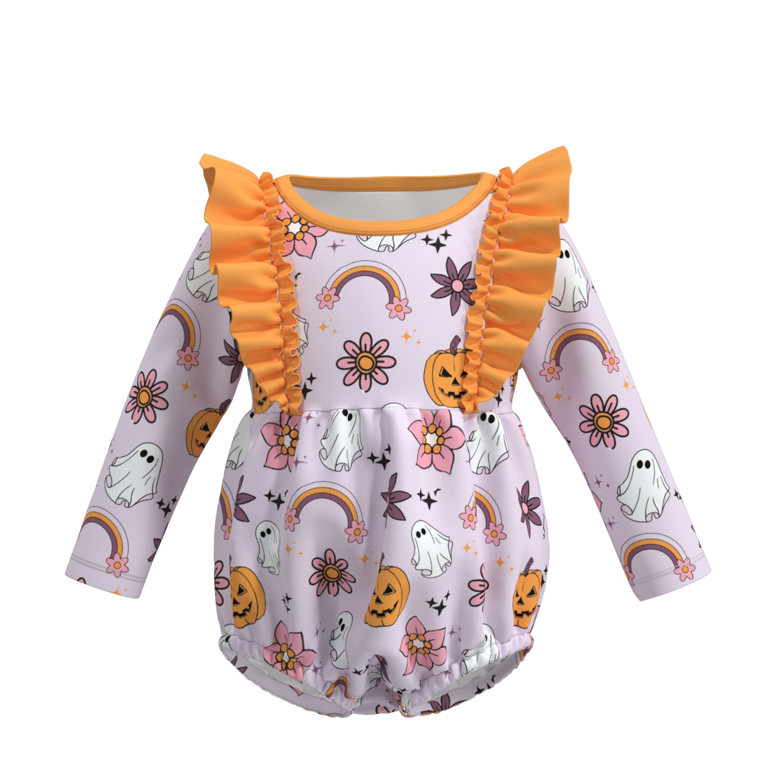 (Pre Orders)Baby Girls Halloween Print Ruffled Romper