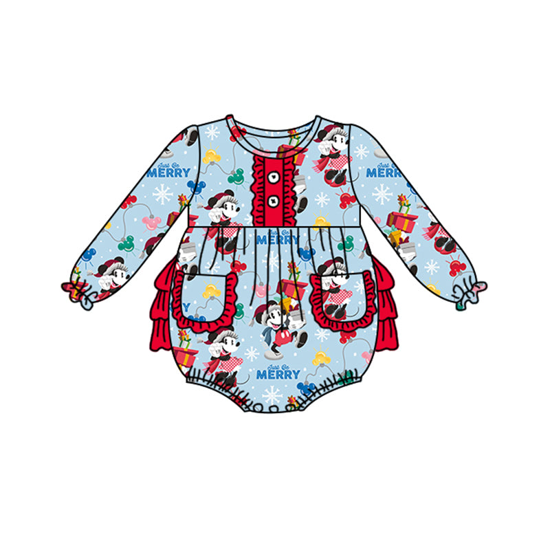 (Pre Order)Baby Girls Christmas Cartoon Print Romper