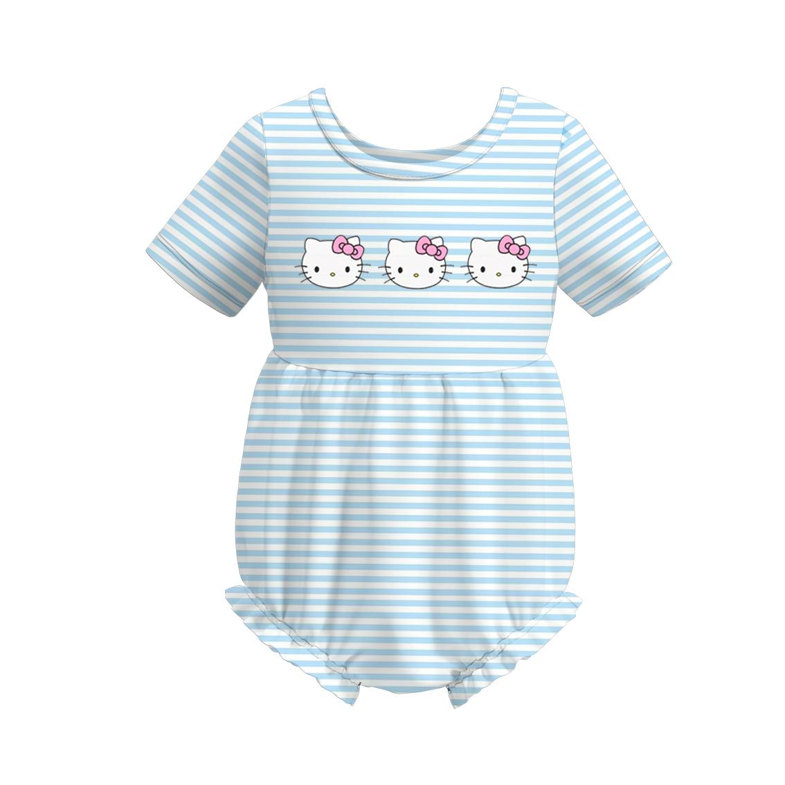 (Pre Order)Baby Girls Blue Stripe Embroidery Romper