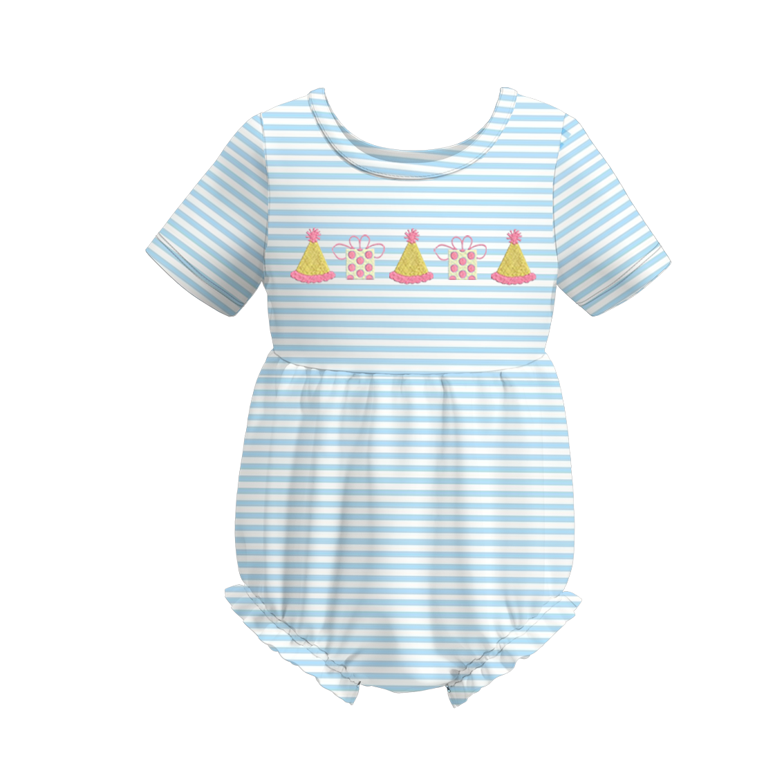 (Pre Order)Baby Girls Blue Stripe Embroidery Romper
