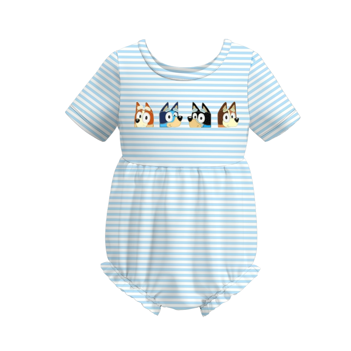 (Pre Order)Baby Girls Blue Stripe Embroidery Romper