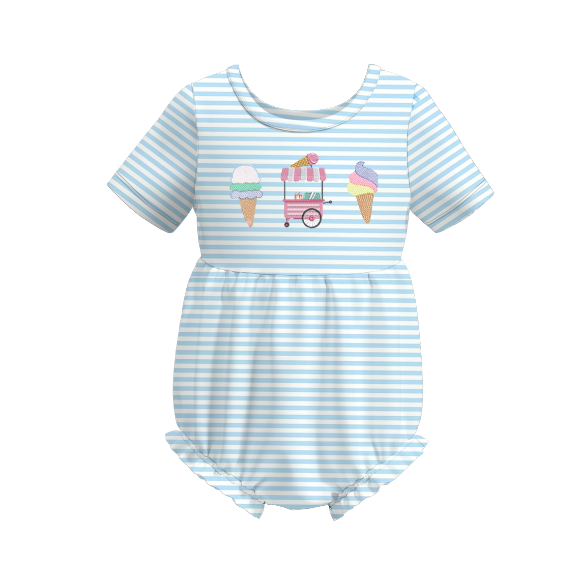 (Pre Order)Baby Girls Blue Stripe Embroidery Romper