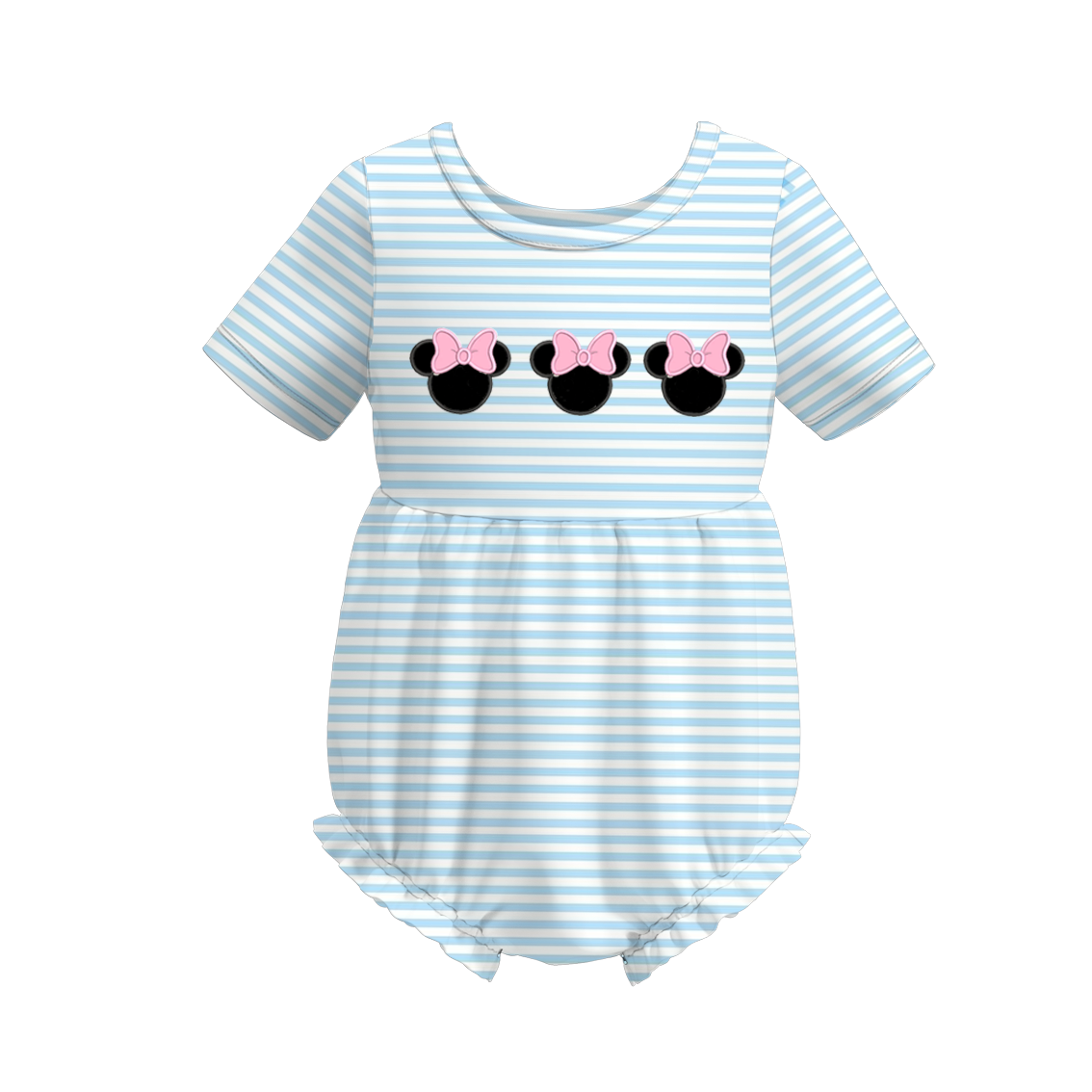 (Pre Order)Baby Girls Blue Stripe Embroidery Romper