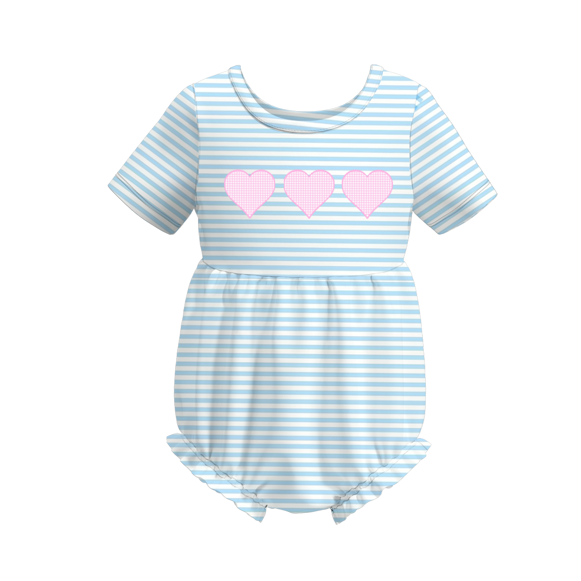 (Pre Order)Baby Girls Blue Stripe Embroidery Romper