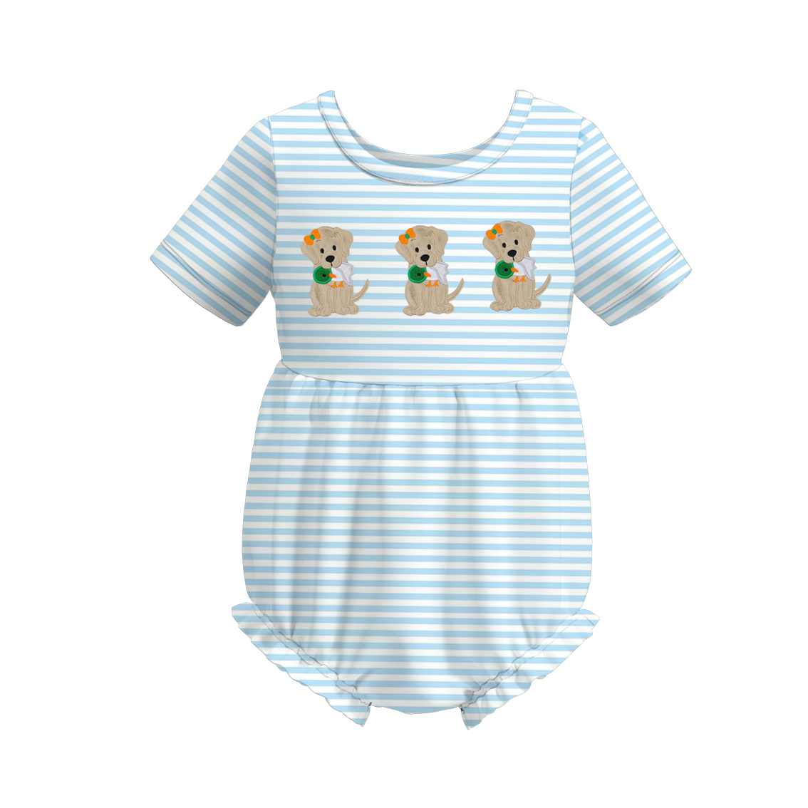 (Pre Order)Baby Girls Blue Stripe Embroidery Romper