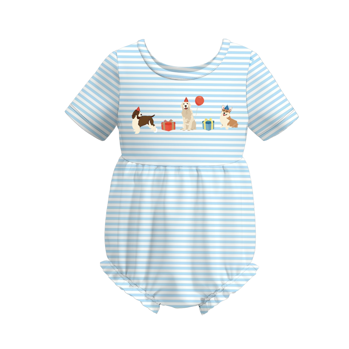 (Pre Order)Baby Girls Blue Stripe Embroidery Romper