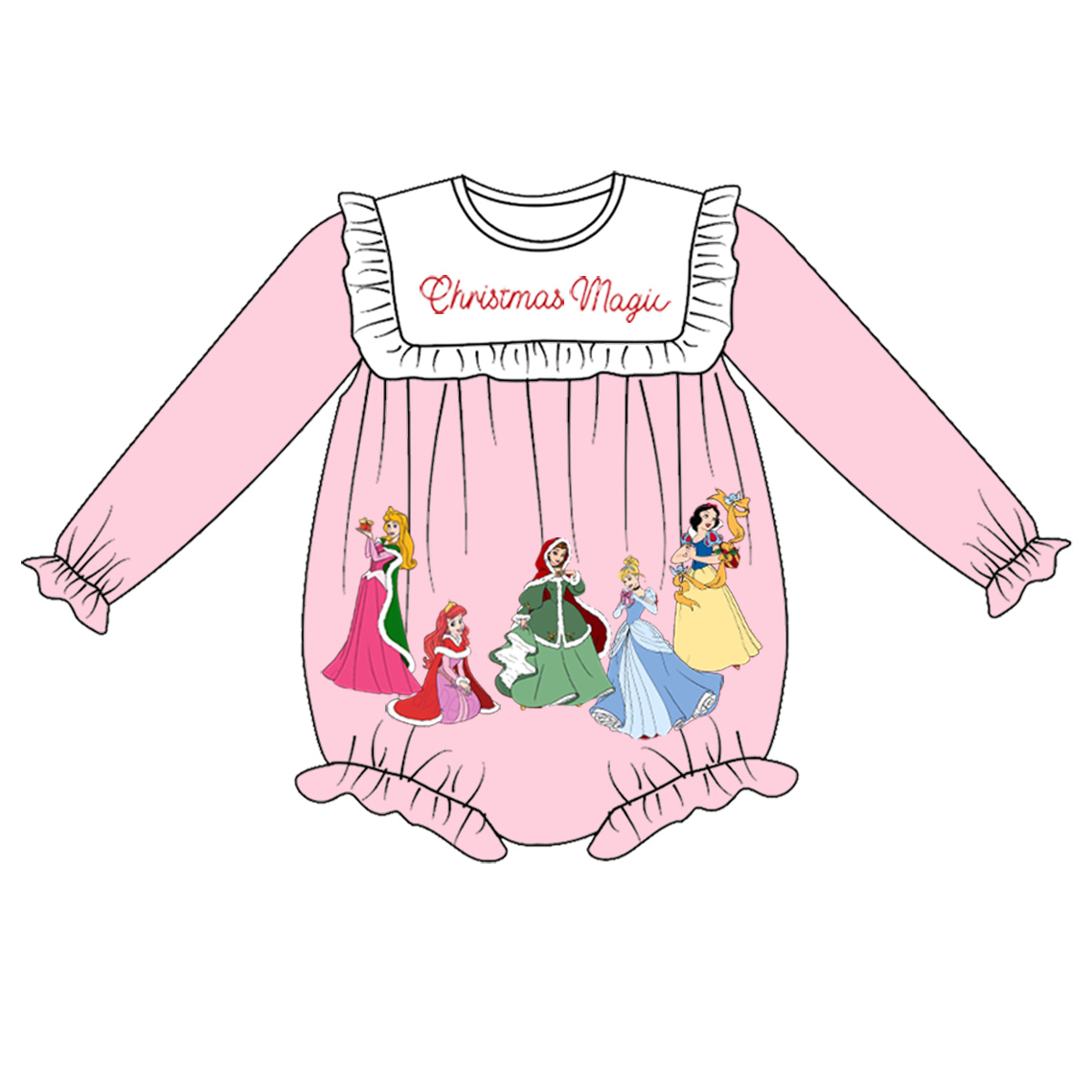 Pre Order)Baby Girls Christmas Princess Print Romper