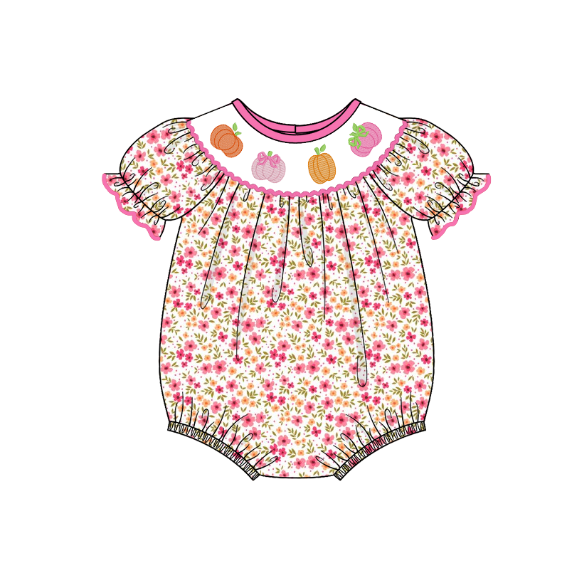 (Pre Order)Baby Girls Halloween Embroidery Smocked Romper