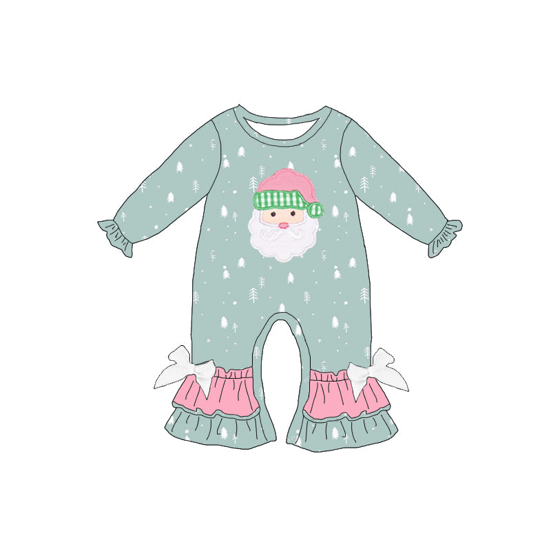 (Pre Order)Baby Girls Santa Claus Cartoon Print Romper