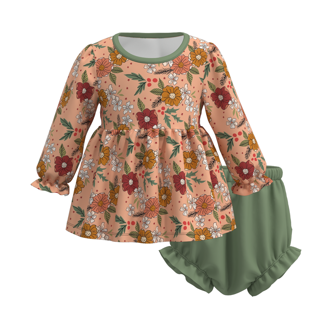 (Pre Order)Baby Girls Fall and Winter Basic Print Bloomer Set