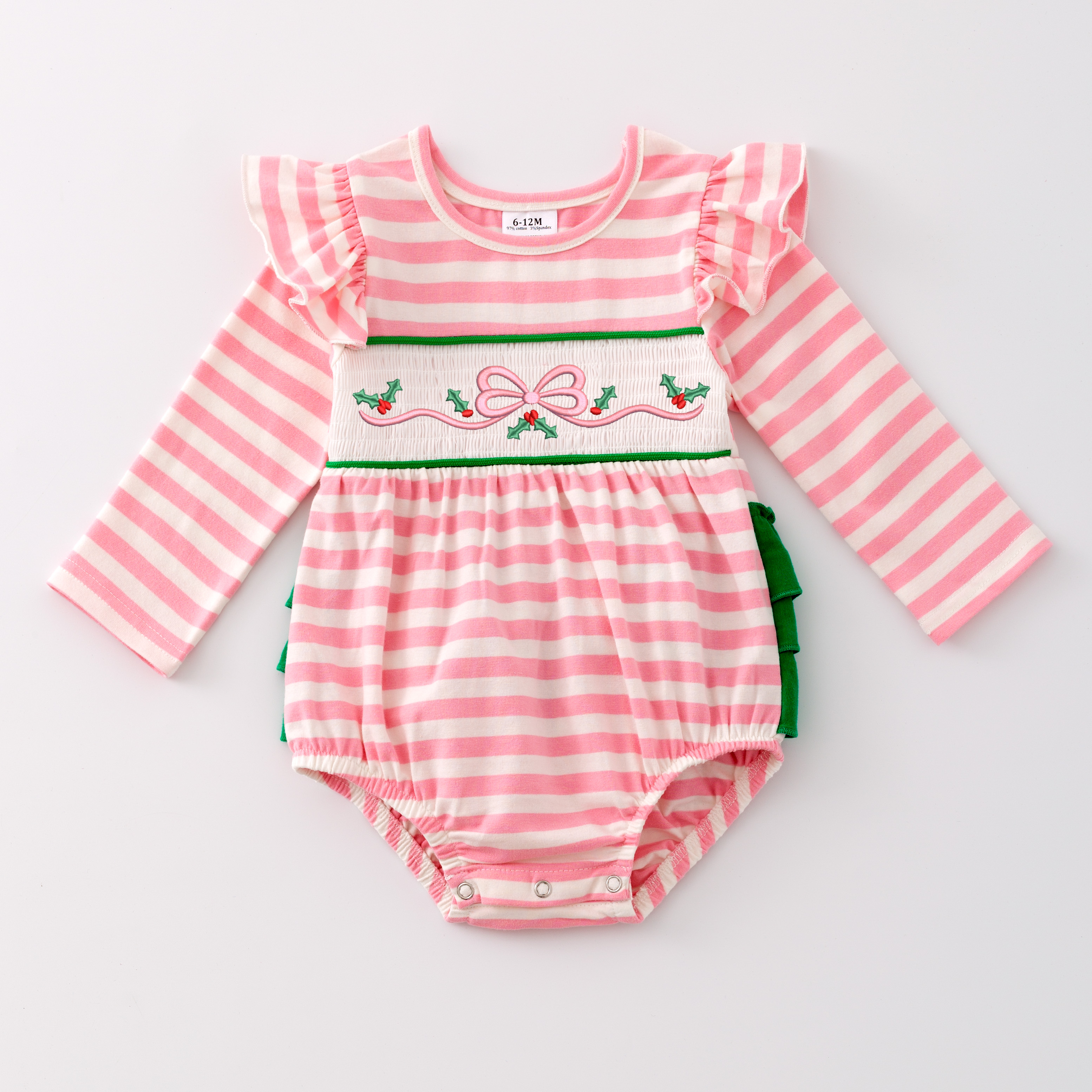 (Pre Order)Baby Girls Christmas Embroidery Smocked Romper
