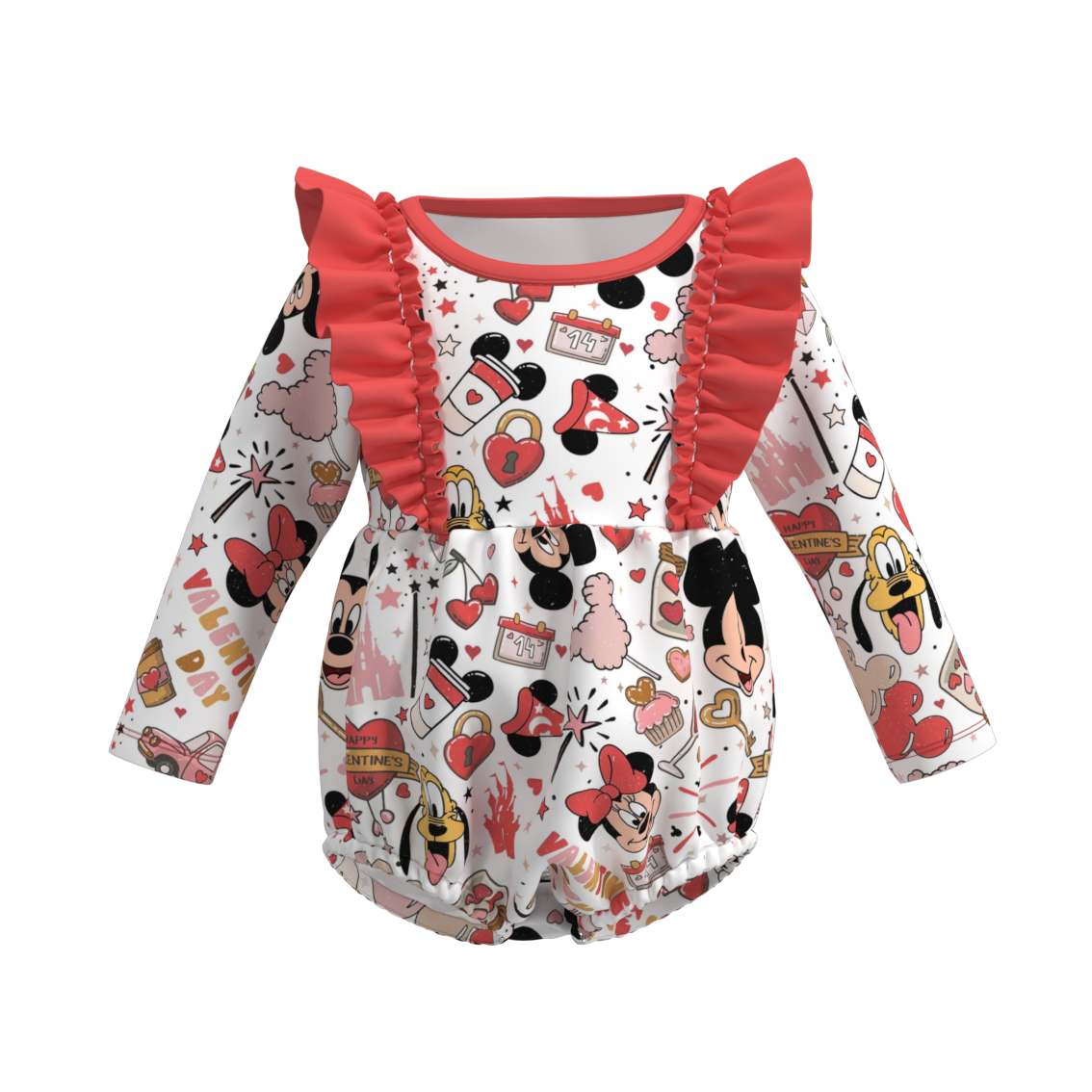 (Pre Order)Baby Girls Valentine's Day Cartoon Print Romper