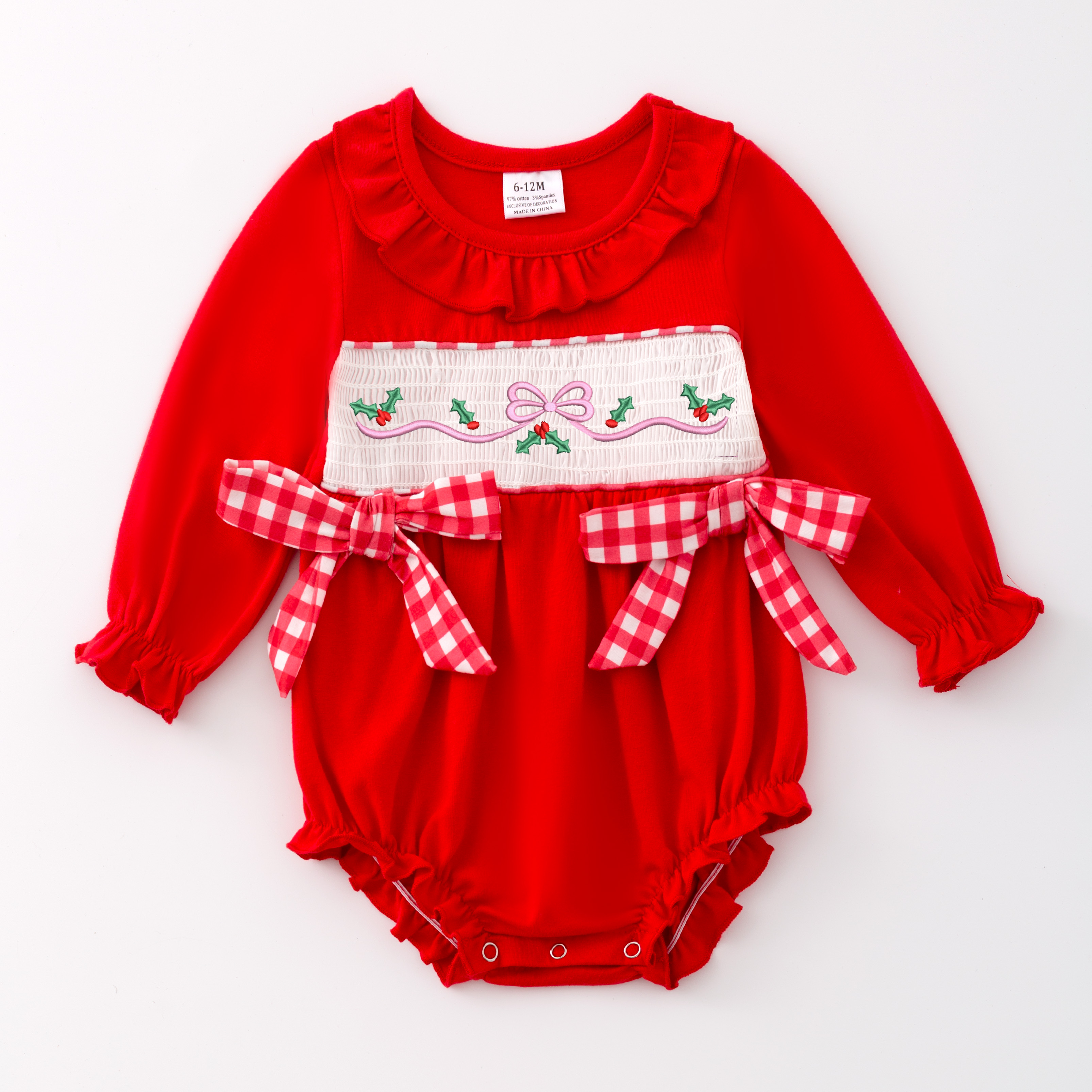 (Pre Order)Baby Girls Christmas Embroidery Smocked Romper