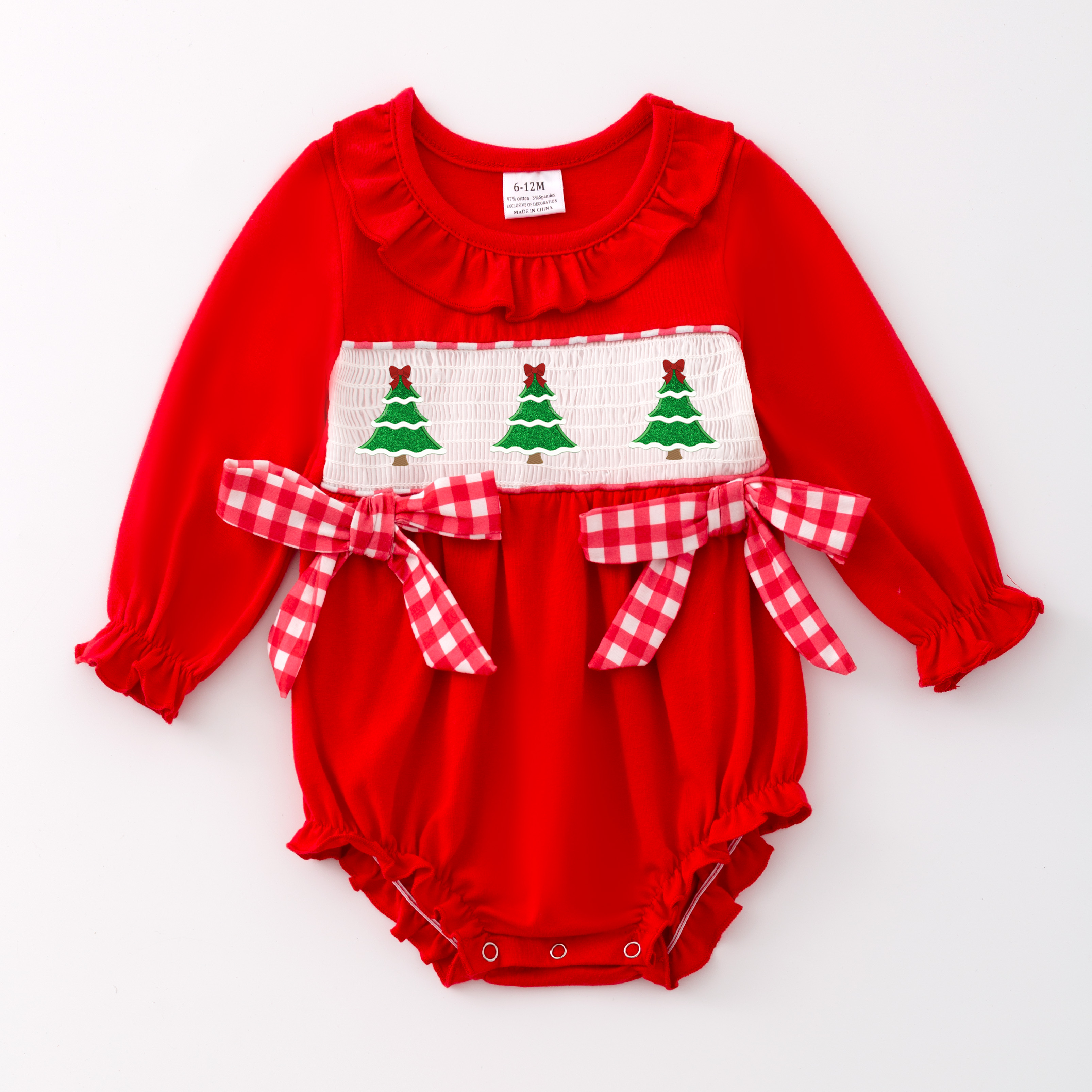 (Pre Order)Baby Girls Christmas Embroidery Smocked Romper