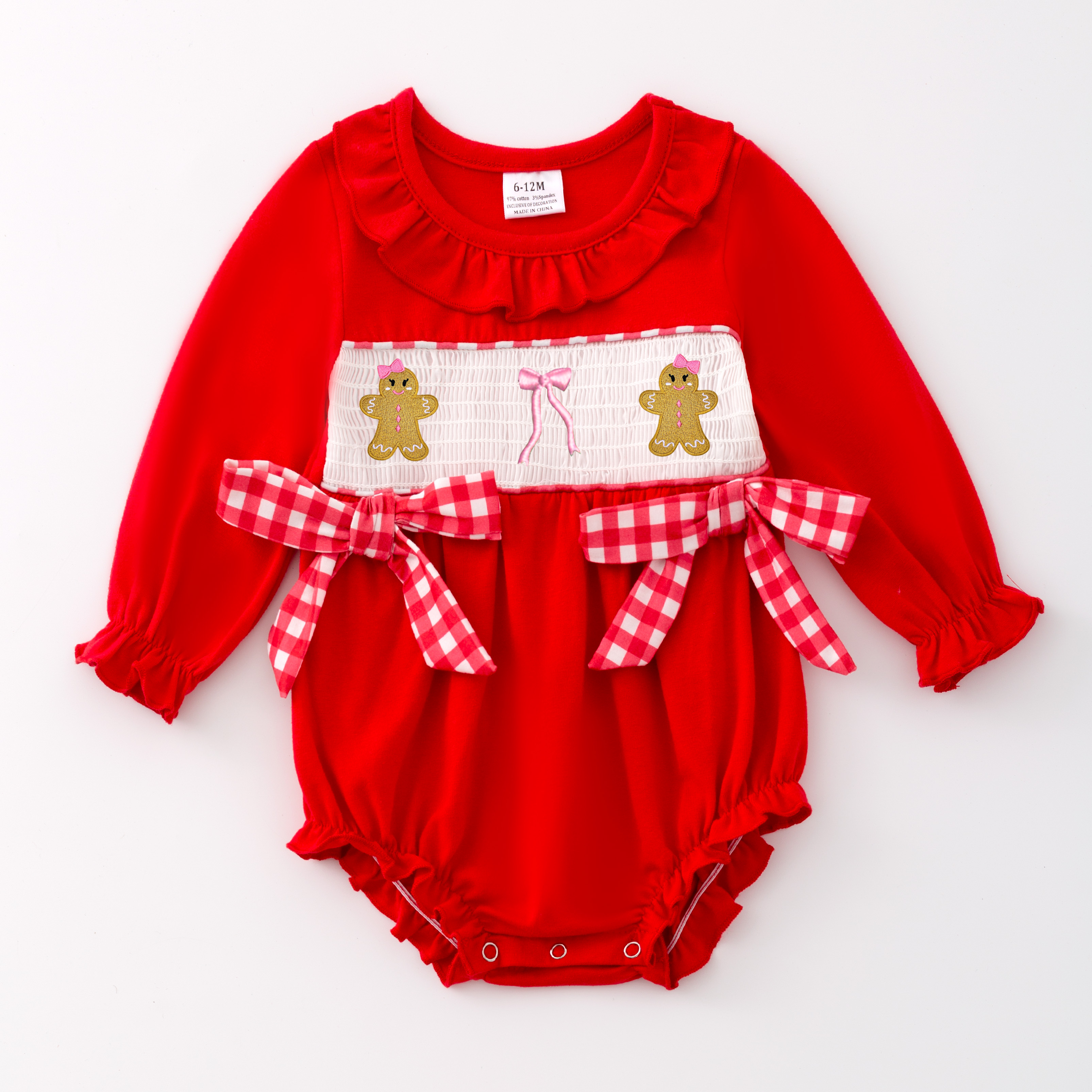 (Pre Order)Baby Girls Christmas Embroidery Smocked Romper