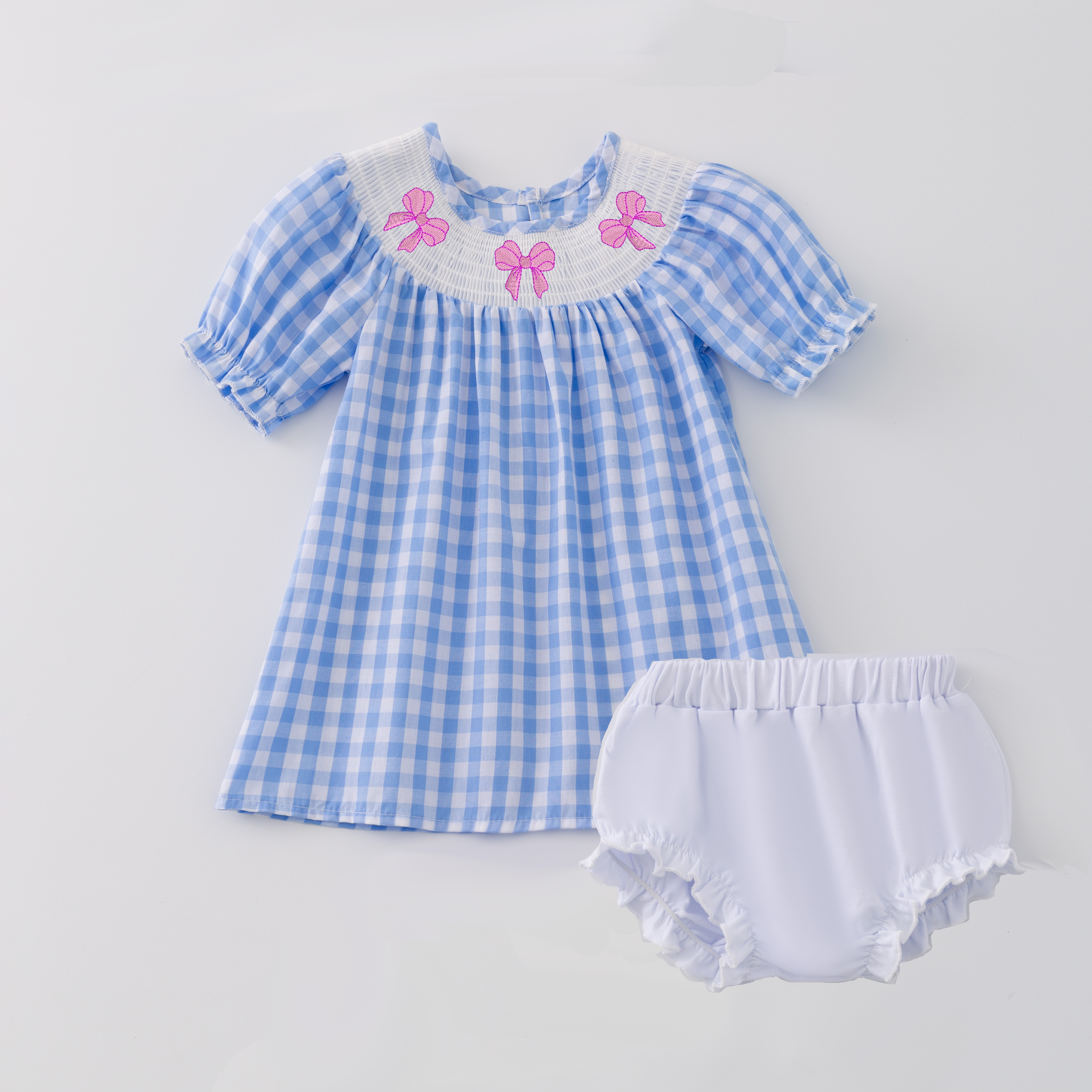 (Pre Order)Baby Girls Farm Embroidery Smocked Bloomer Set