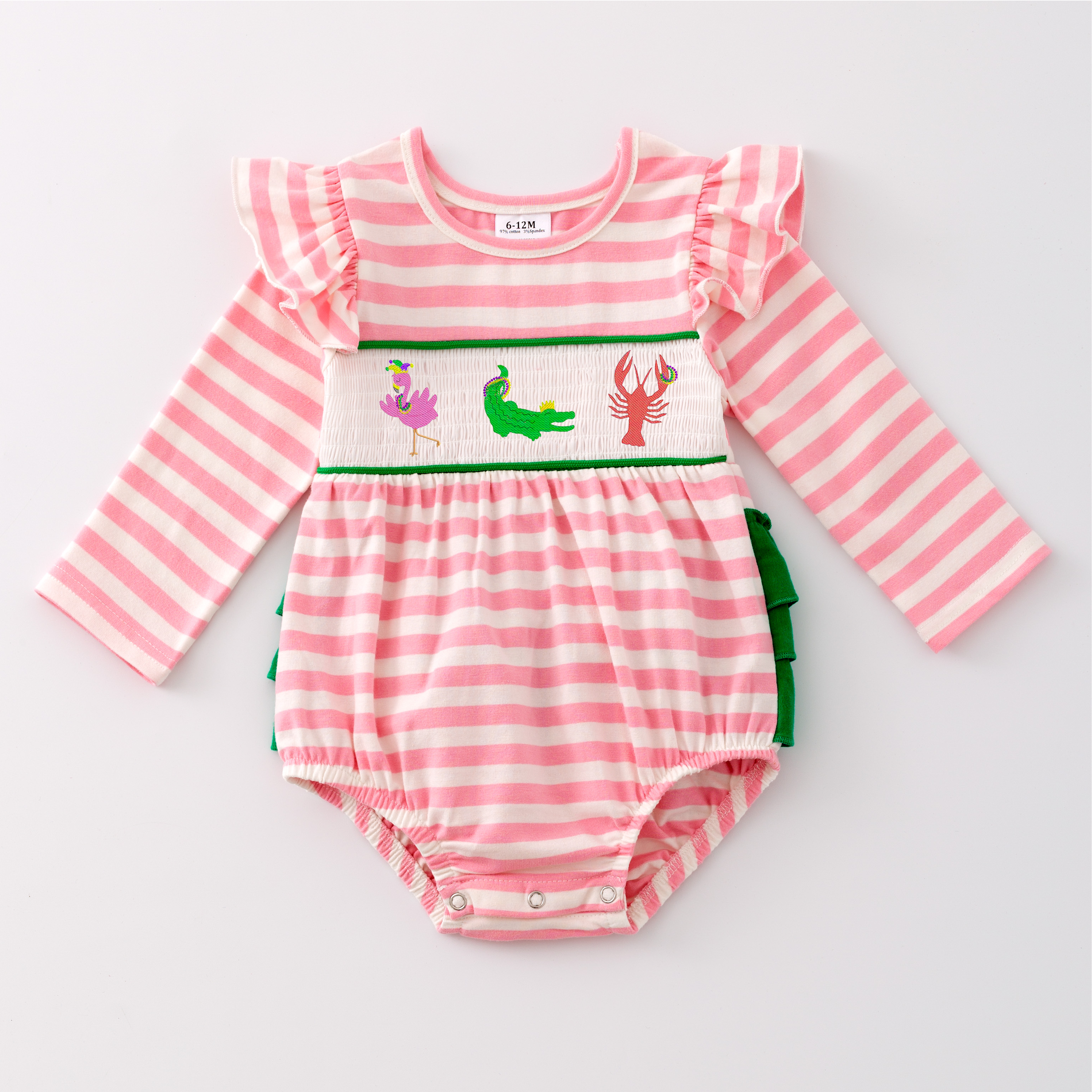 (Pre Order)Baby Girls St. Patrick's Day and Mardi Gras Embroidery Smocked Romper