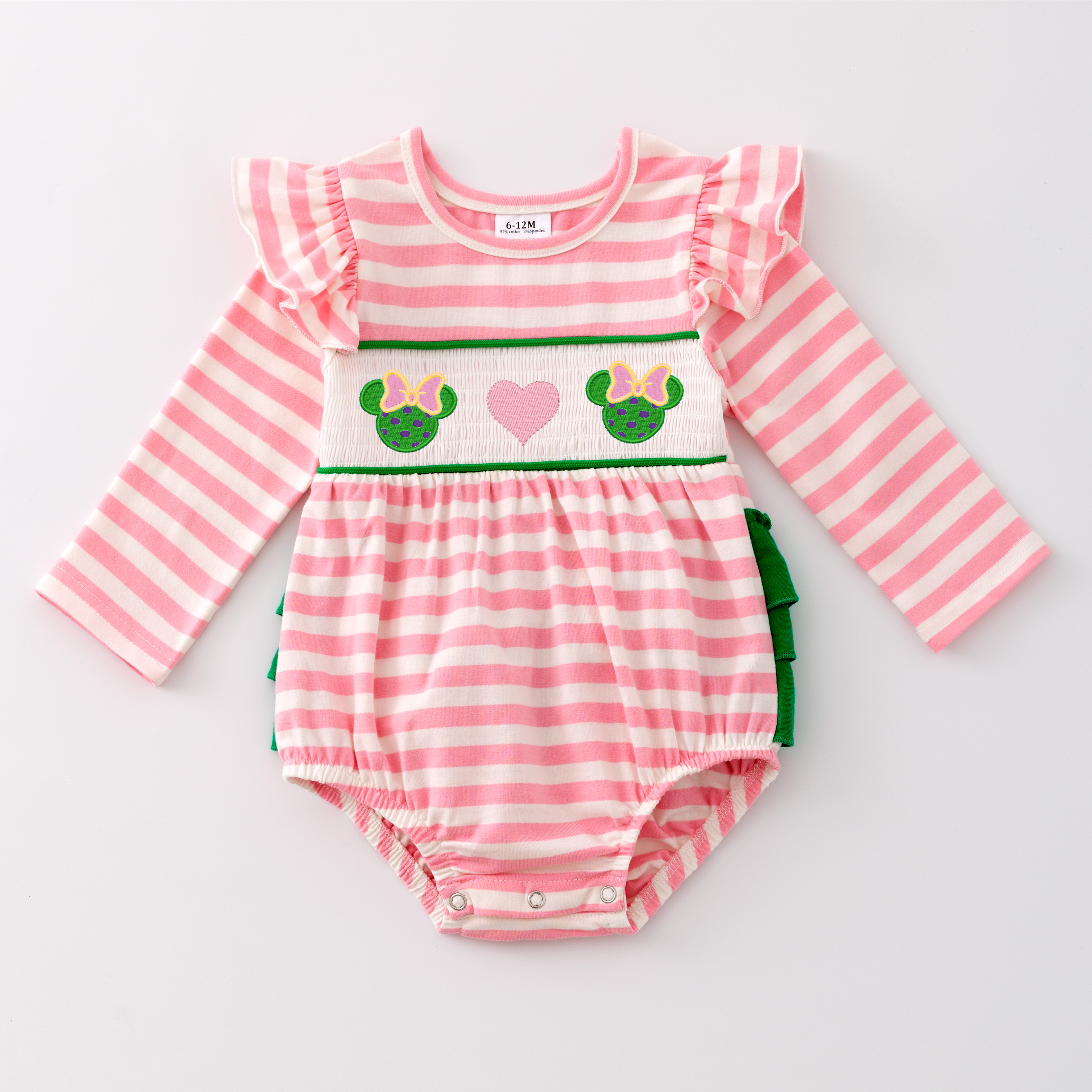 (Pre Order)Baby Girls St. Patrick's Day and Mardi Gras Embroidery Smocked Romper