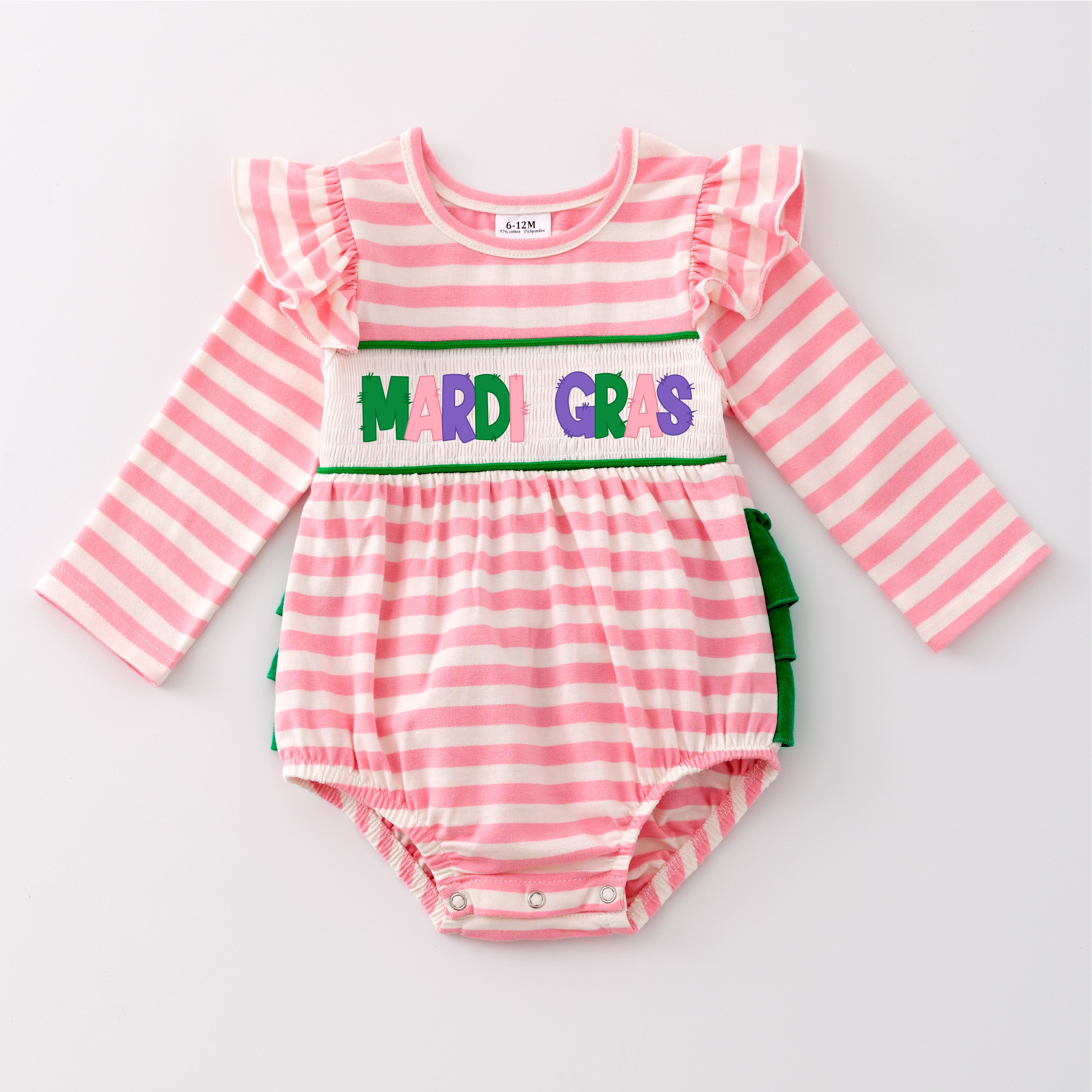 (Pre Order)Baby Girls St. Patrick's Day and Mardi Gras Embroidery Smocked Romper