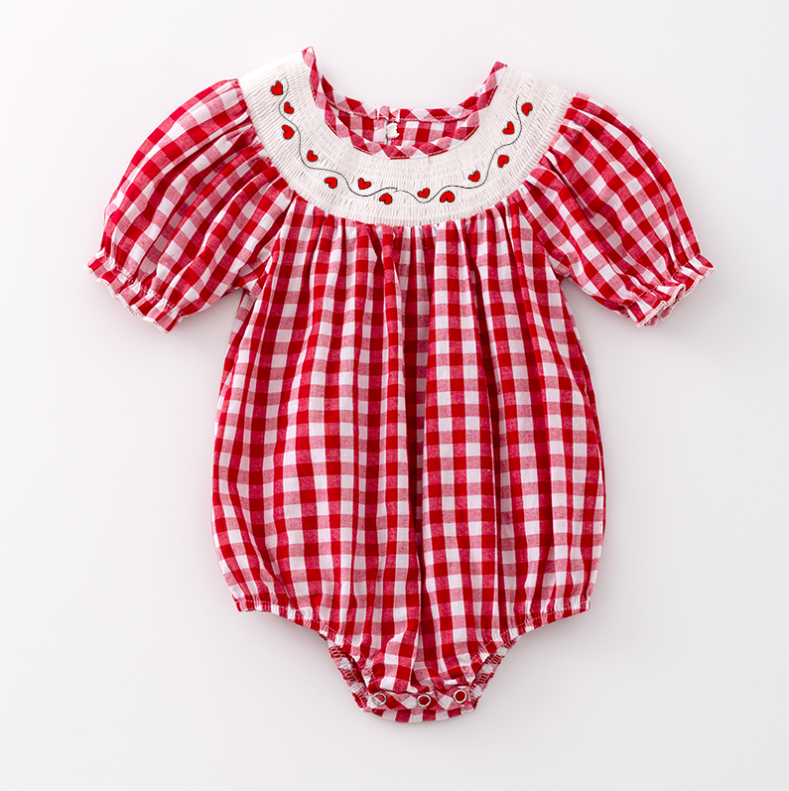 (Pre Order)Girls Valentine's Day Embroidery Smocked Dress and Romper