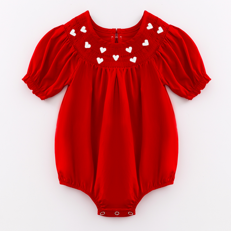(Pre Order)Girls Valentine's Day Embroidery Smocked Dress and Romper