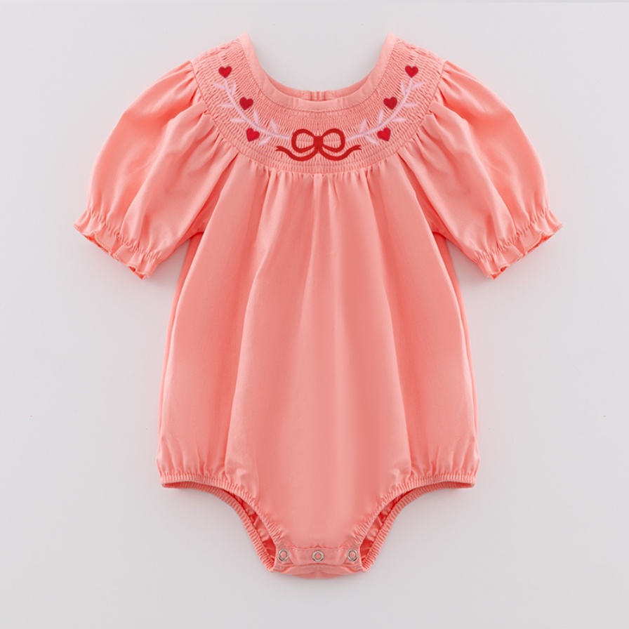 (Pre Order)Girls Valentine's Day Embroidery Smocked Dress and Romper