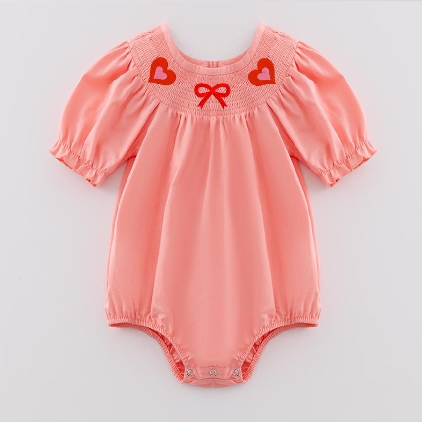 (Pre Order)Girls Valentine's Day Embroidery Smocked Dress and Romper
