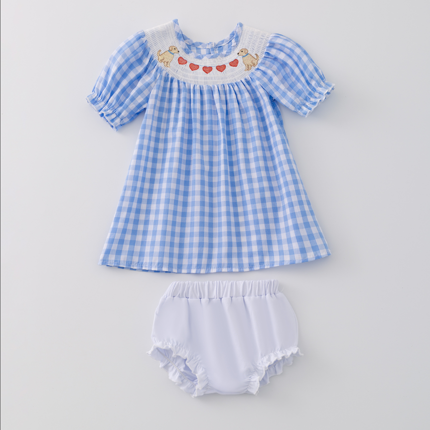 (Pre Order)Girls and Boys Valentine's Day Embroidery Smocked Dress Romper Outfit