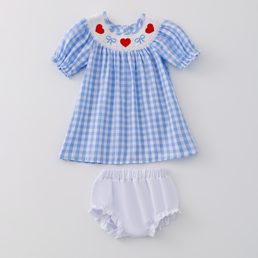 (Pre Order)Girls and Boys Valentine's Day Embroidery Smocked Dress Romper Outfit