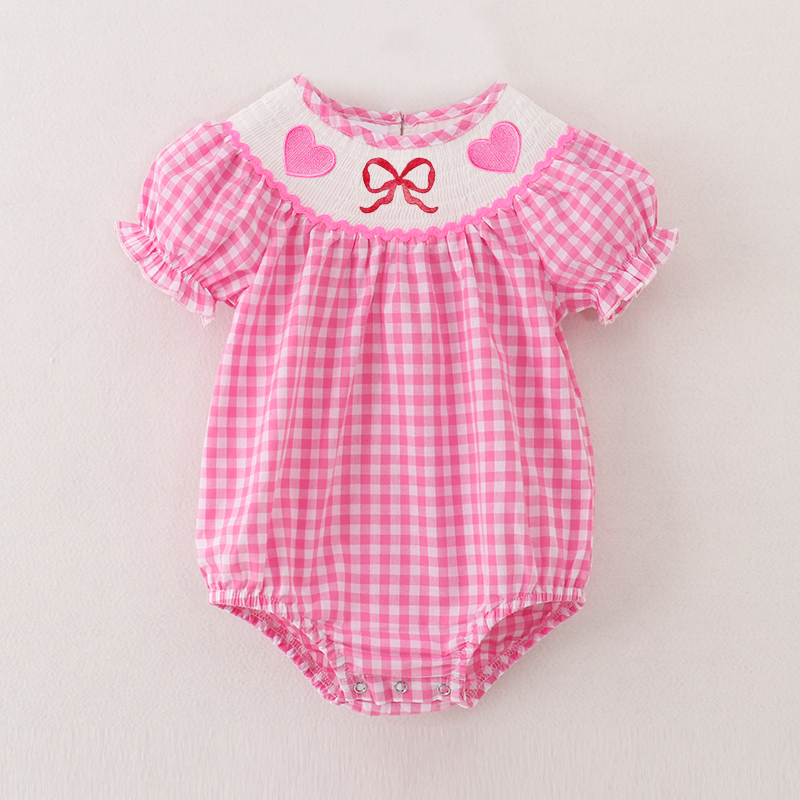 (Pre Order)Girls Valentine's Day Embroidery Smocked Dress and Romper