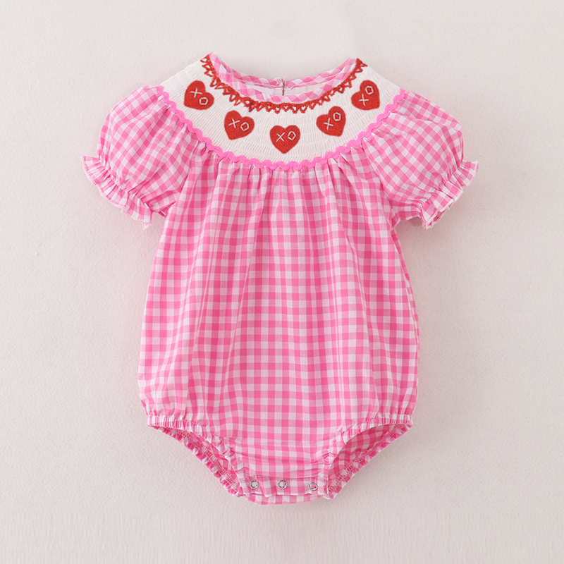 (Pre Order)Girls Valentine's Day Embroidery Smocked Dress and Romper