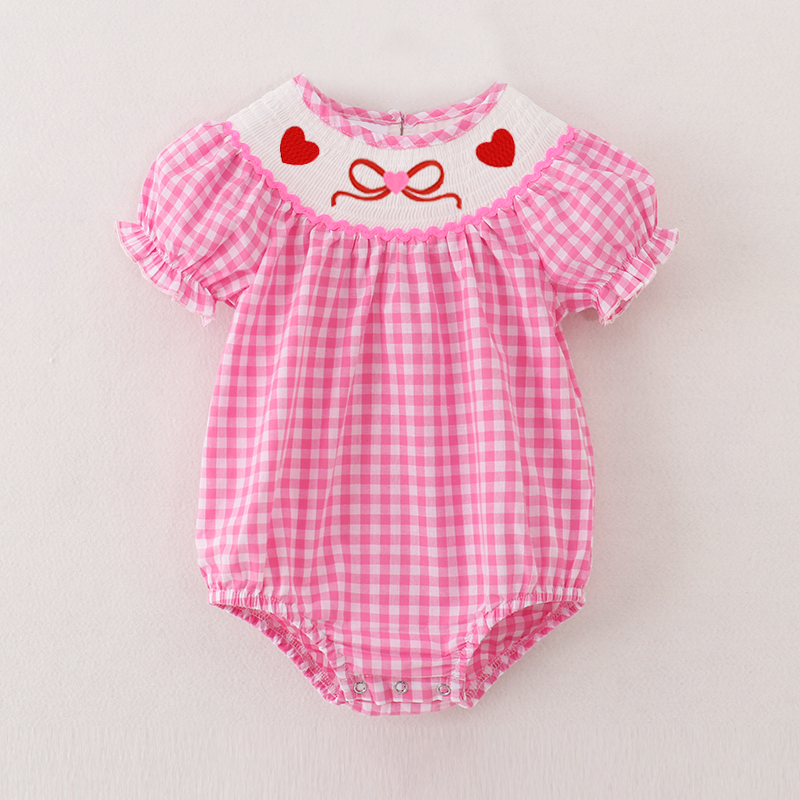 (Pre Order)Girls Valentine's Day Embroidery Smocked Dress and Romper